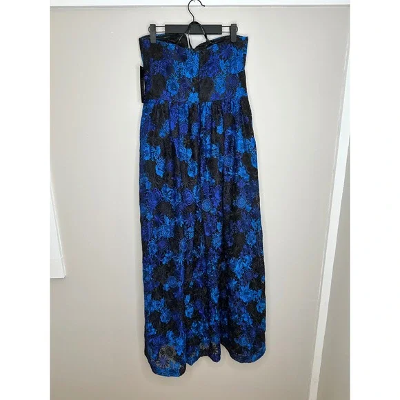 David Meister Women's Strapless Floral Lace Cobalt Blue Black Ballgown Dress‎ 8 - Picture 7 of 10